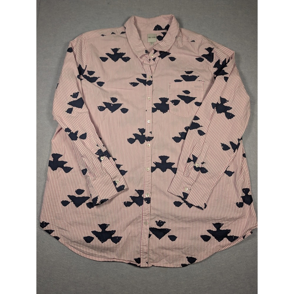 NIC+ZOE Button Down Shirt Womens XL Pink Striped Abstract Print Excellent